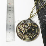 Hot Movie HBO Game of Thrones necklace House Stark Winter Is Coming Bronze 2" Metal pendant jewelry souvenirs