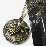 Hot Movie HBO Game of Thrones necklace House Stark Winter Is Coming Bronze 2" Metal pendant jewelry souvenirs