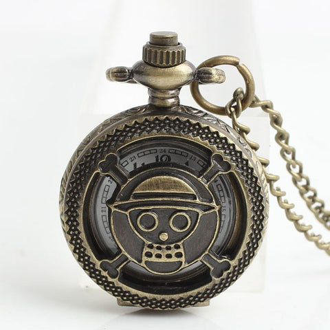 Retro Bronze Quartz Pocket Watch Anime One Piece Skull Kito Men Women Necklace Chain Pendant A188