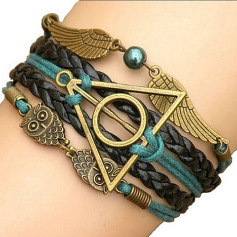 Harry Potter wings infinity bracelet, Multicolor woven leather bracelet & Bangle