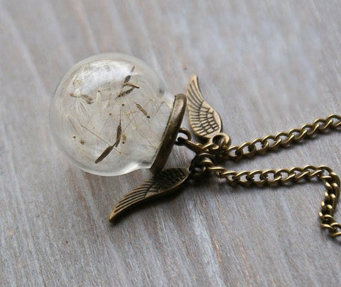 Harry Potter Angel Wings Wish dandelion necklace